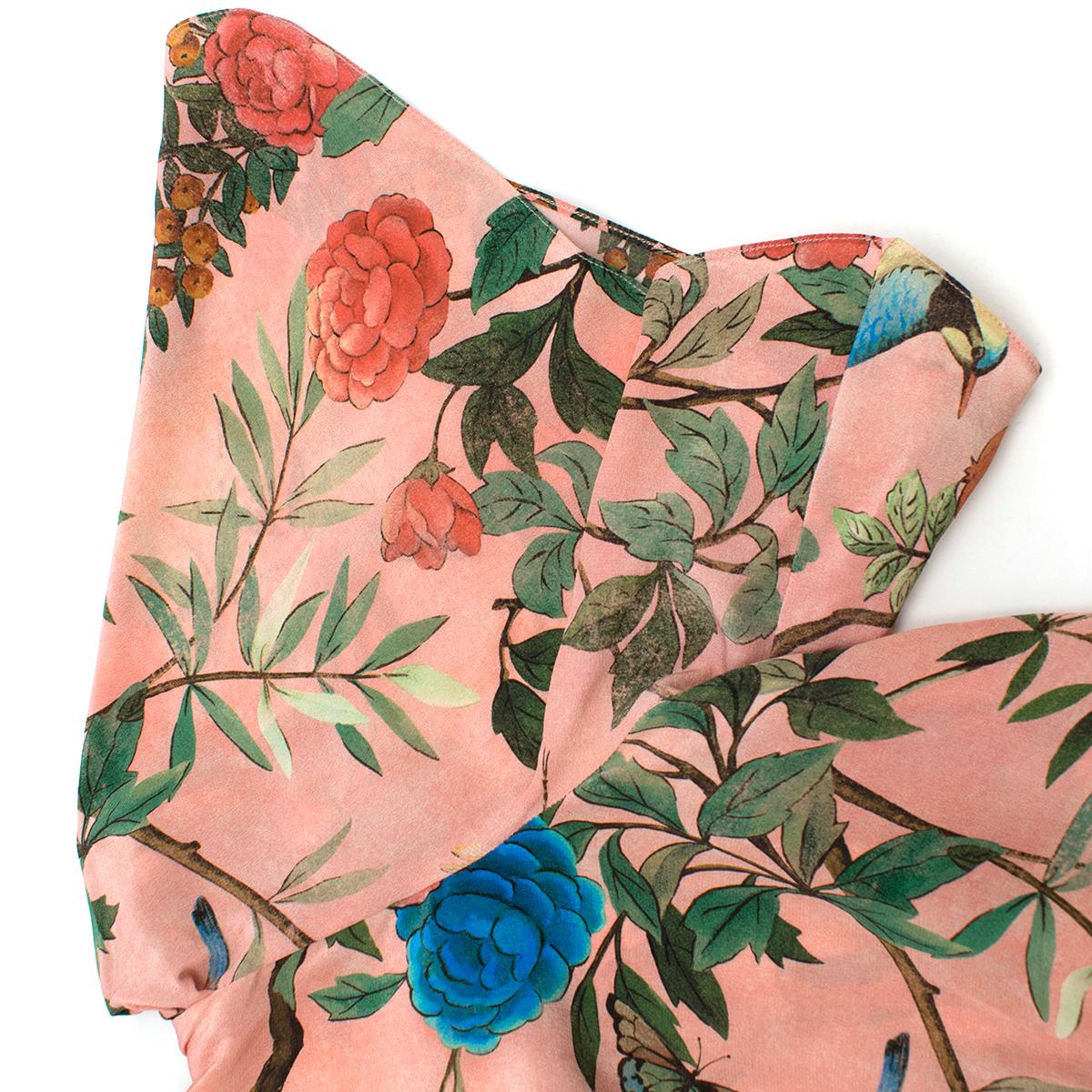 Beige Gucci Pink Floral Print Silk Midi Dress IT 42