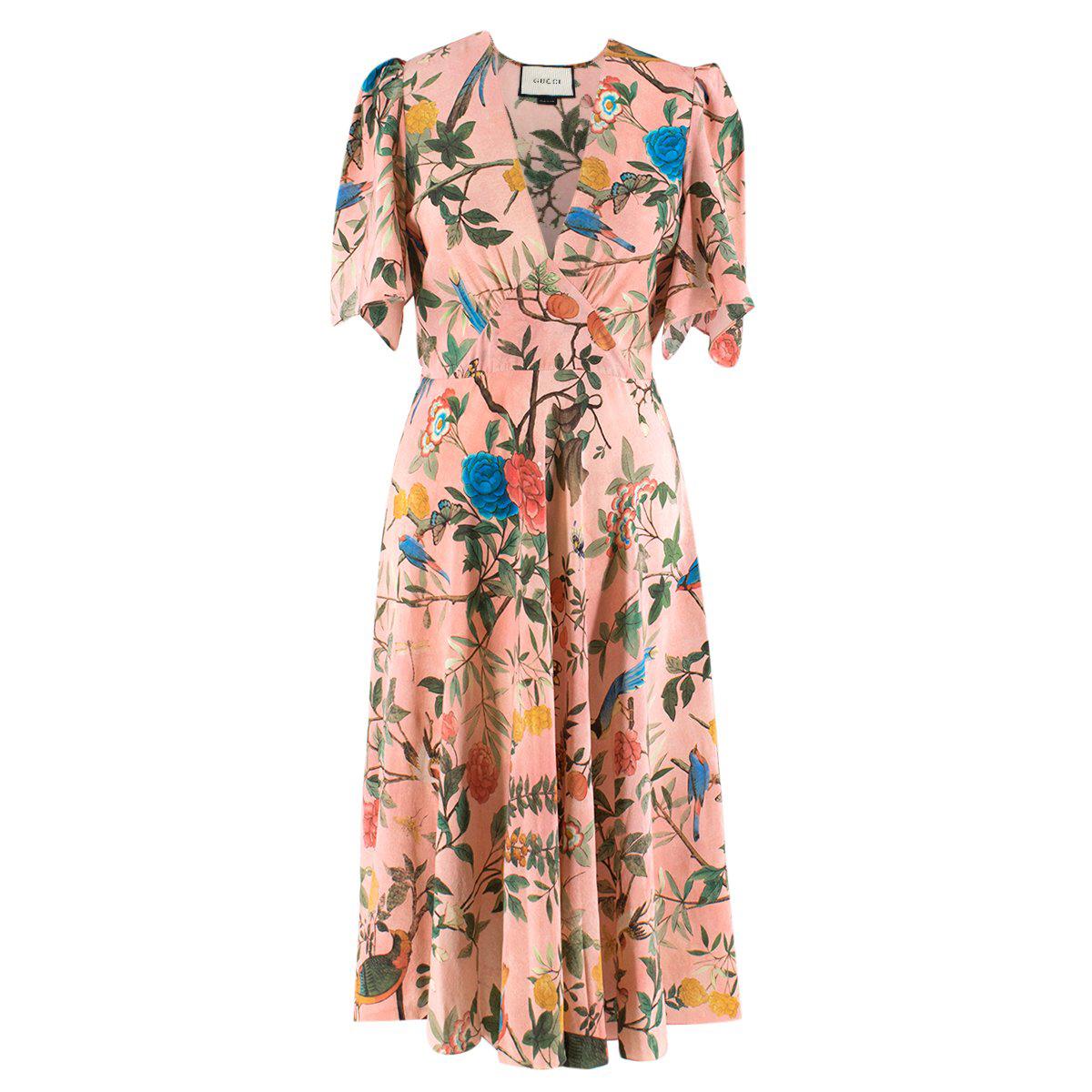 Gucci Pink Floral Print Silk Midi Dress IT 42