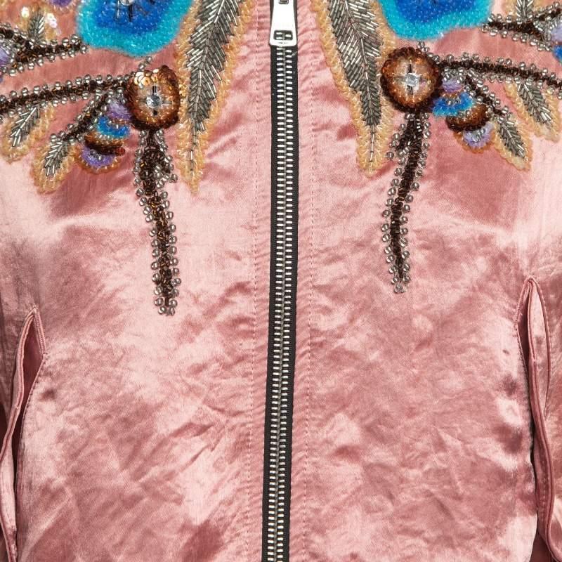 Women's Gucci Pink Floral Sequin Embroidered Satin Bomber Jacket M For Sale
