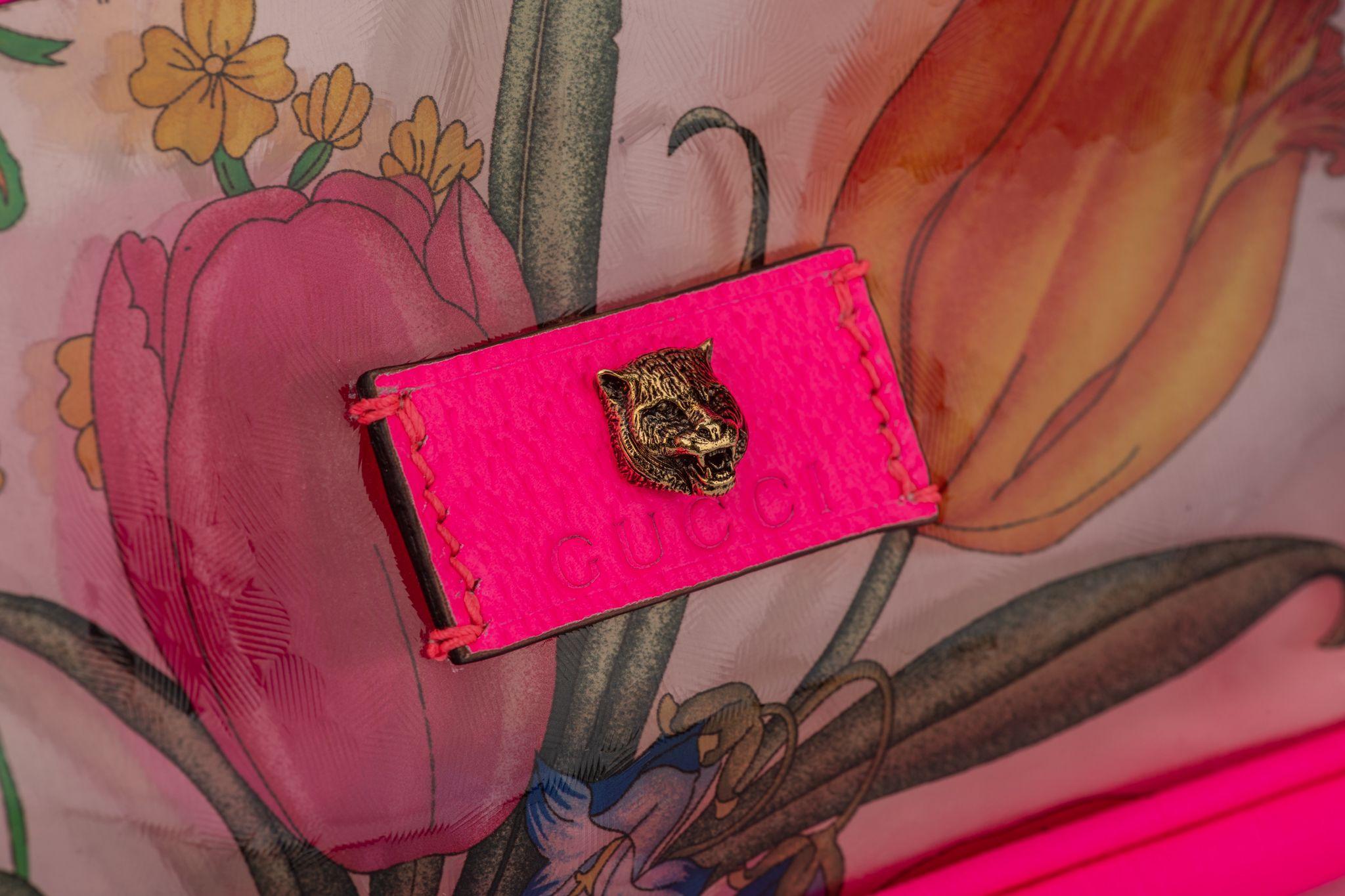 Gucci PInk Fluo Pvc Flora Fanny Pack For Sale 8