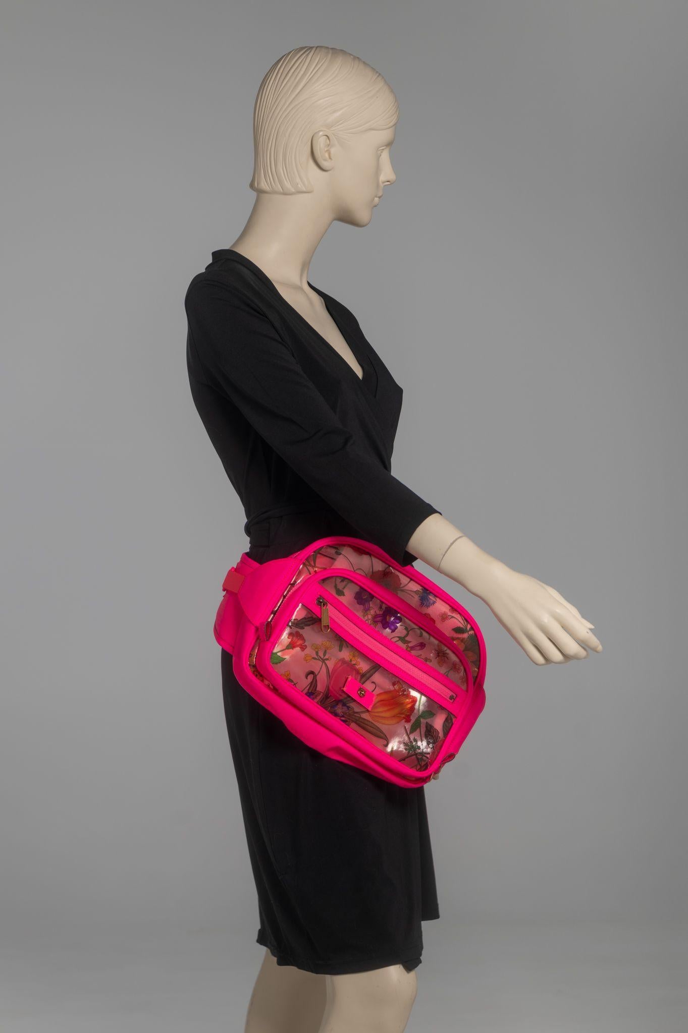 Gucci PInk Fluo Pvc Flora Fanny Pack For Sale 9