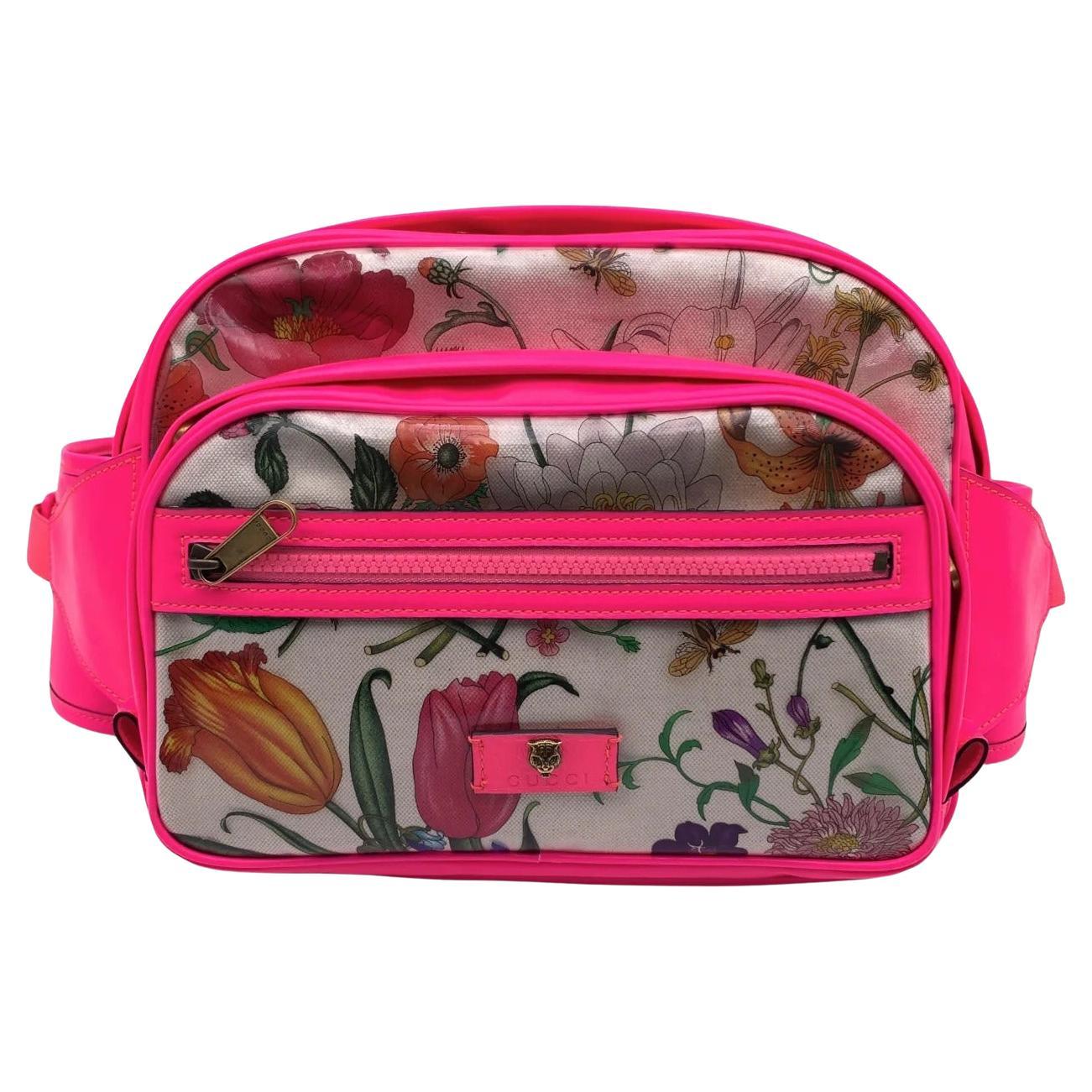 Gucci Pink Fluo Unisex Clear PVC Floral Belt Bag bumbag For Sale at 1stDibs