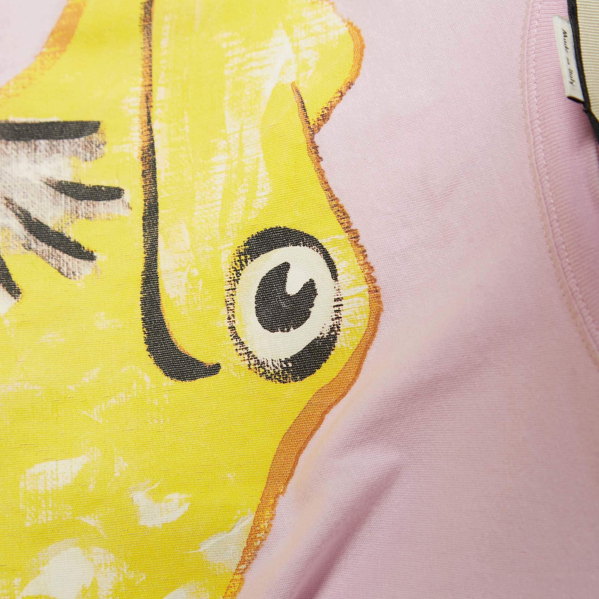 White Gucci Pink Frog Print Cotton Knit T-Shirt S