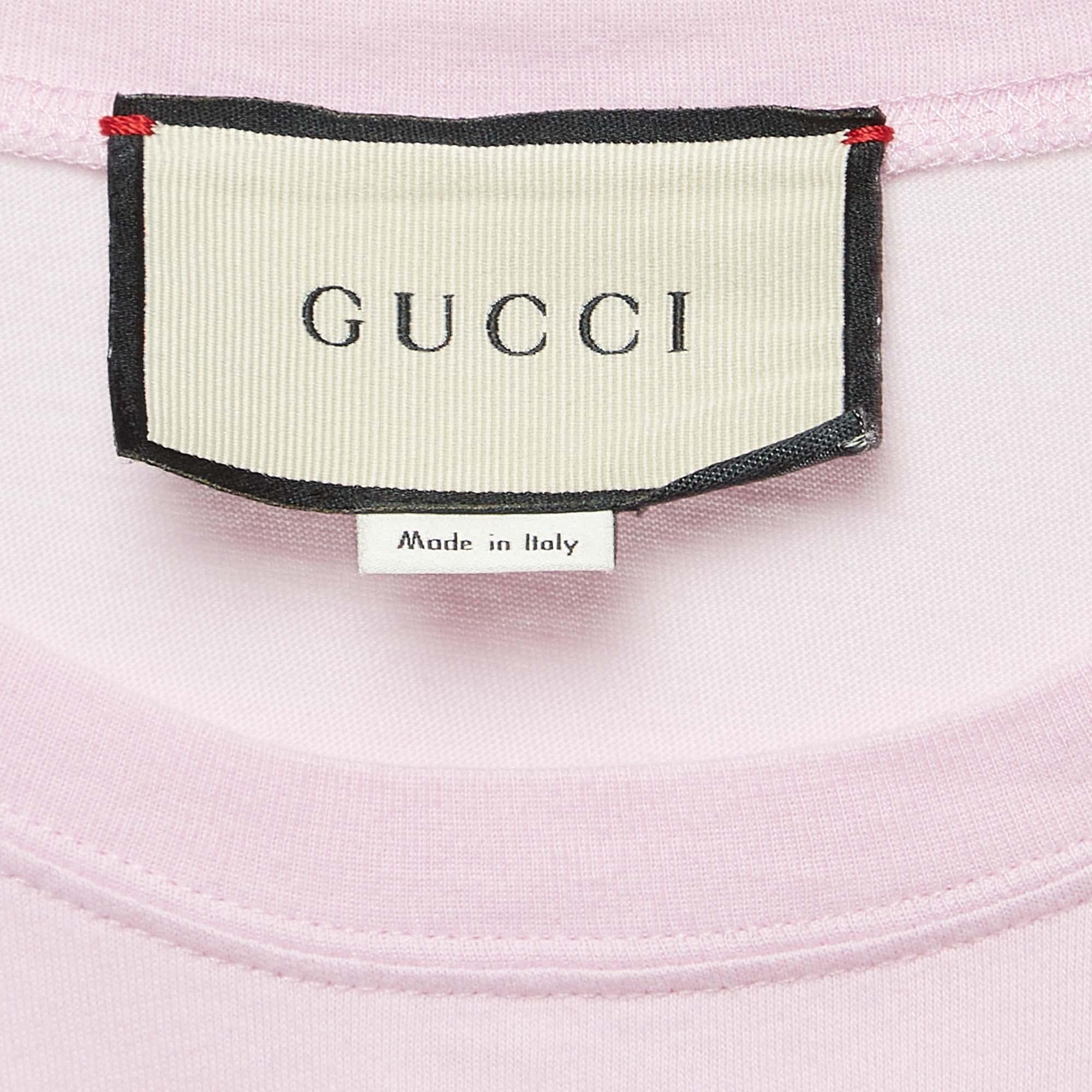 Gucci Pink Frog Print Cotton Knit T-Shirt S 1