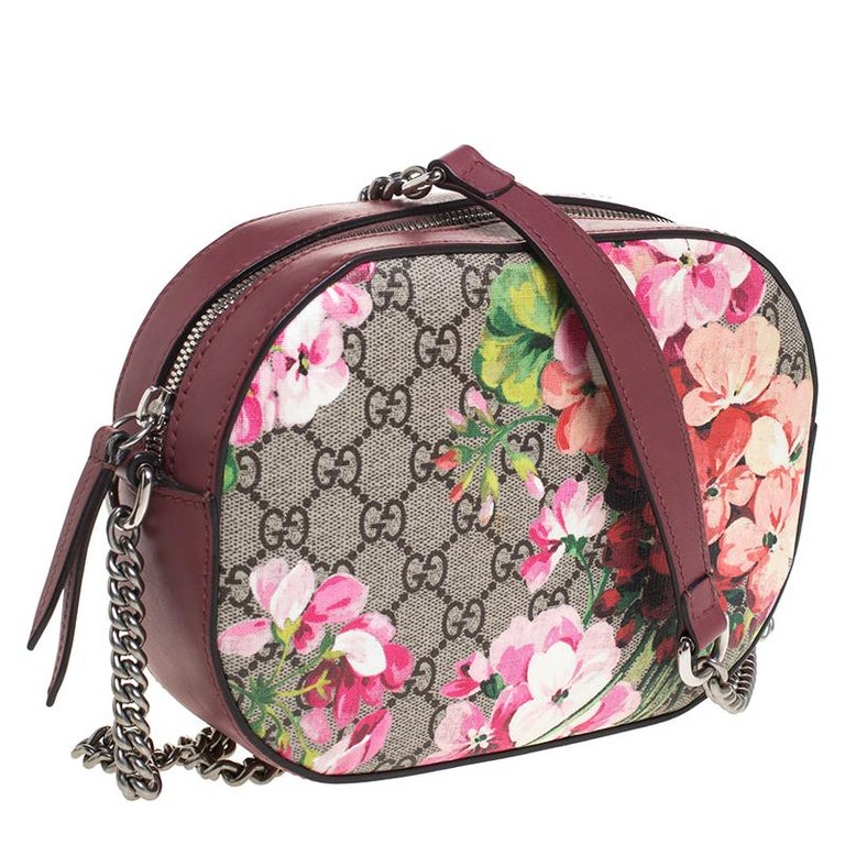 Gucci Pink GG Blooms Canvas and Leather Mini Chain Crossbody Bag For Sale  at 1stDibs