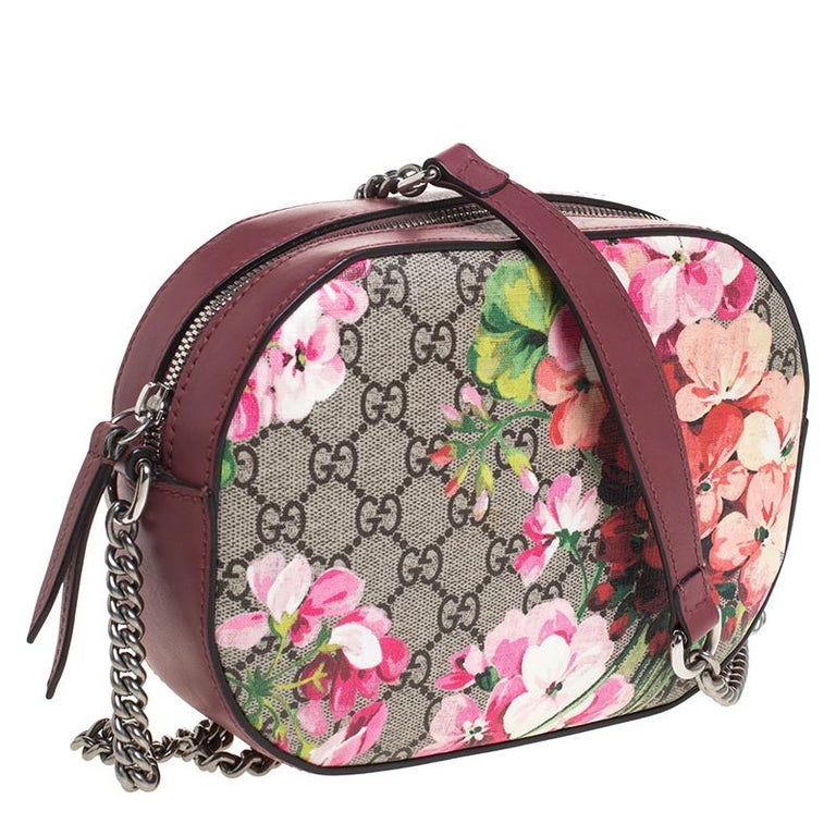 Gucci Pink GG Blooms Canvas and Leather Mini Chain Crossbody Bag For