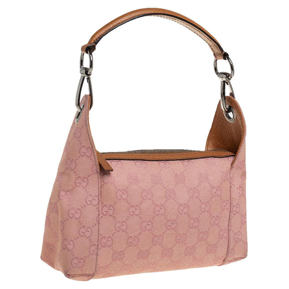 Gucci Pink GG Canvas and Leather Bag In Good Condition In Dubai, Al Qouz 2