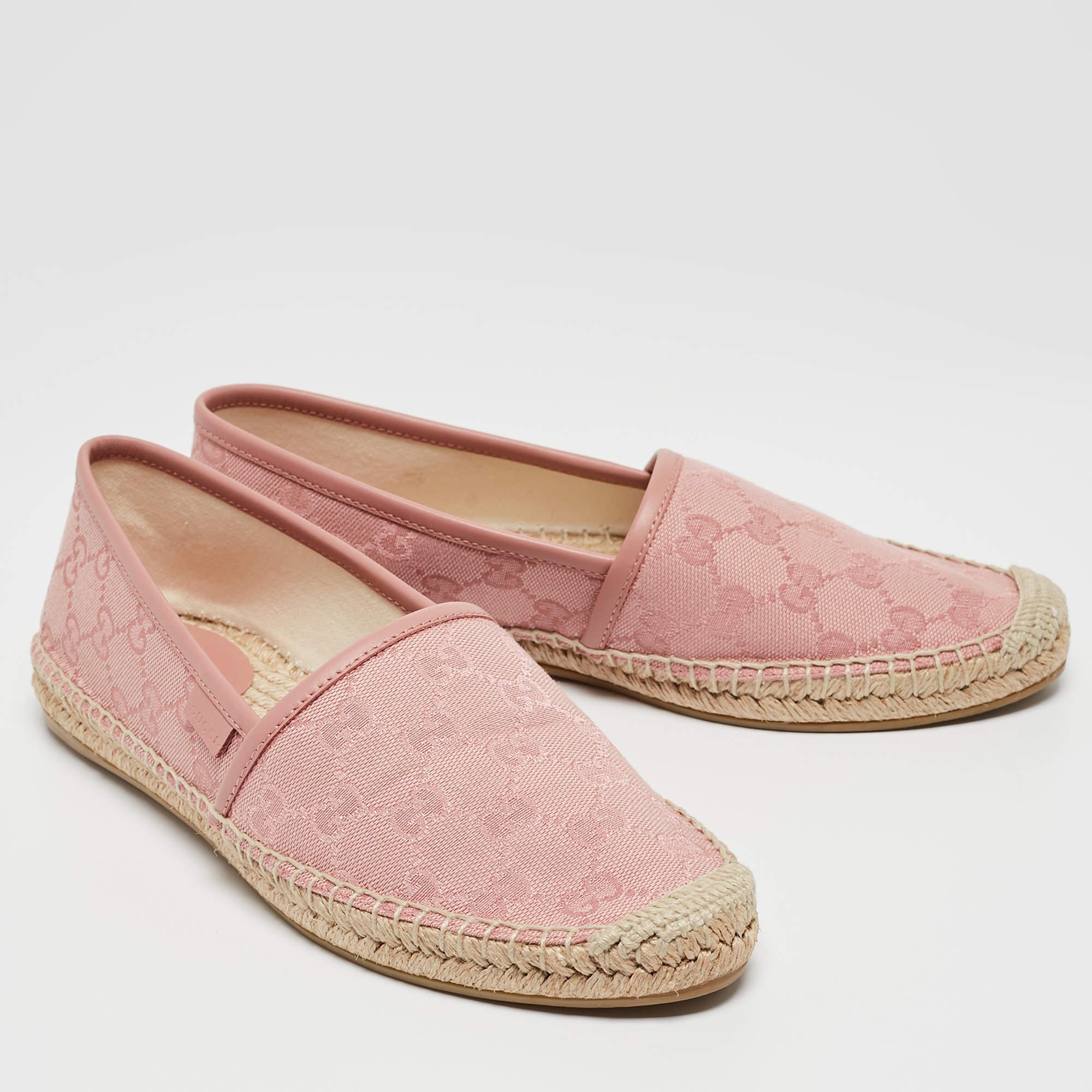 Women's Gucci Pink GG Canvas and Leather Espadrille Flats Size 38