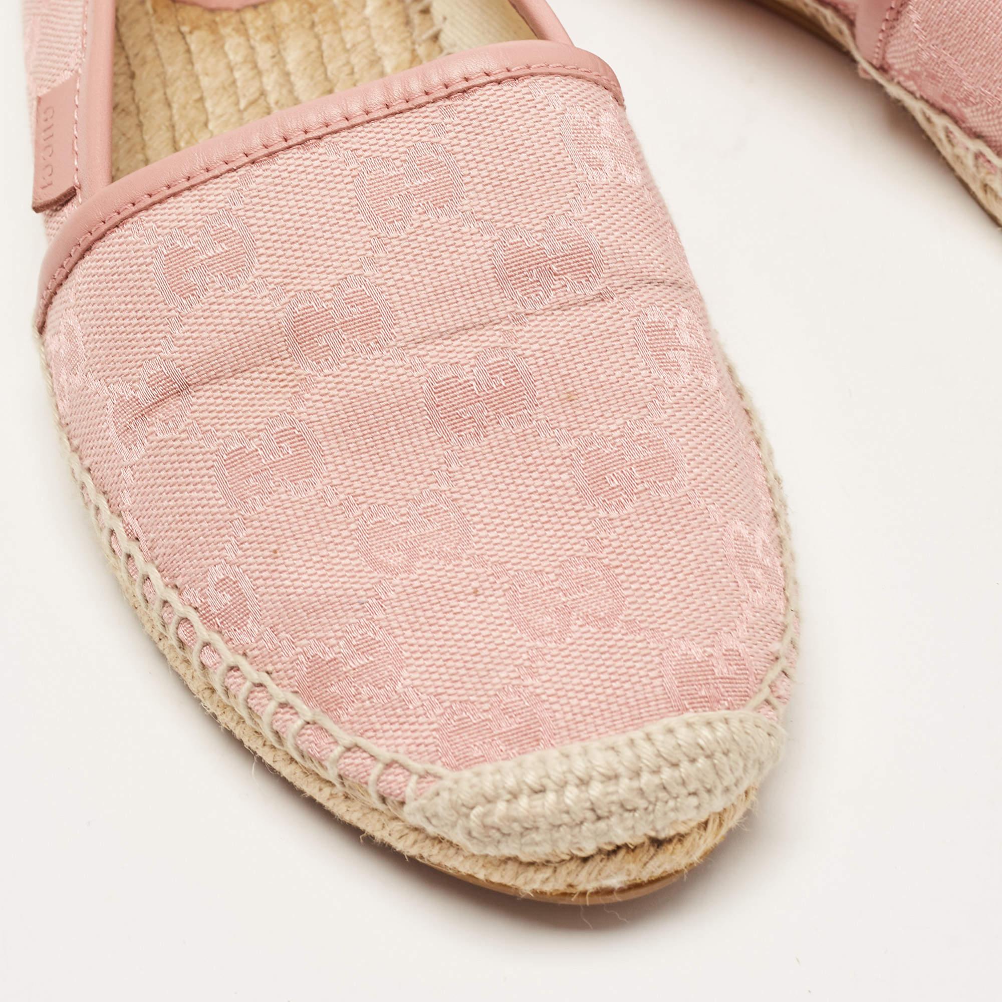 Gucci Pink GG Canvas and Leather Espadrille Flats Size 38 For Sale 3