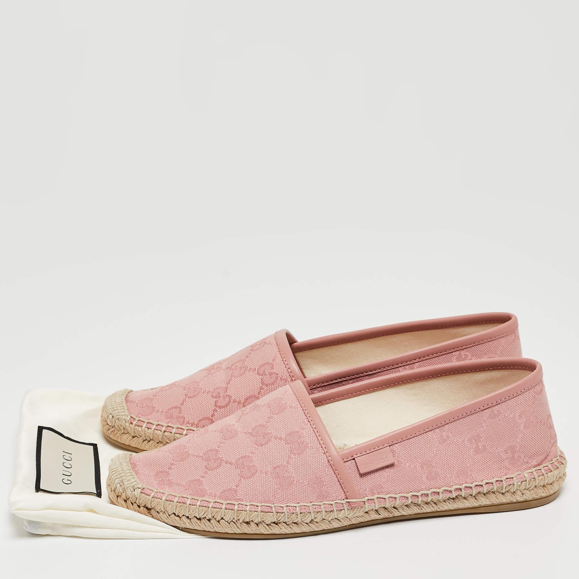Gucci Pink GG Canvas and Leather Espadrille Flats Size 38 5