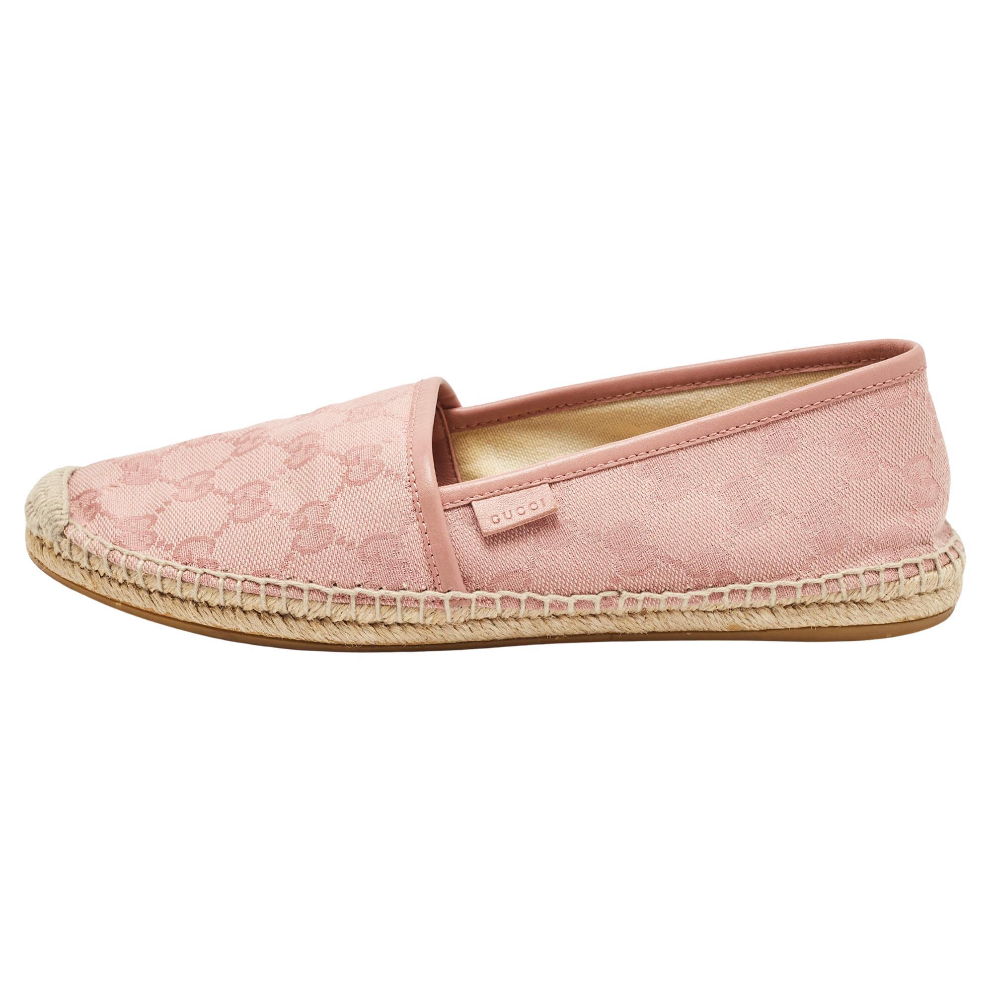 Gucci Pink GG Canvas and Leather Espadrille Flats Size 38 For Sale