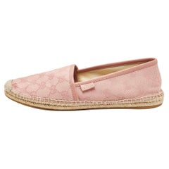 Used Gucci Pink GG Canvas and Leather Espadrille Flats Size 38