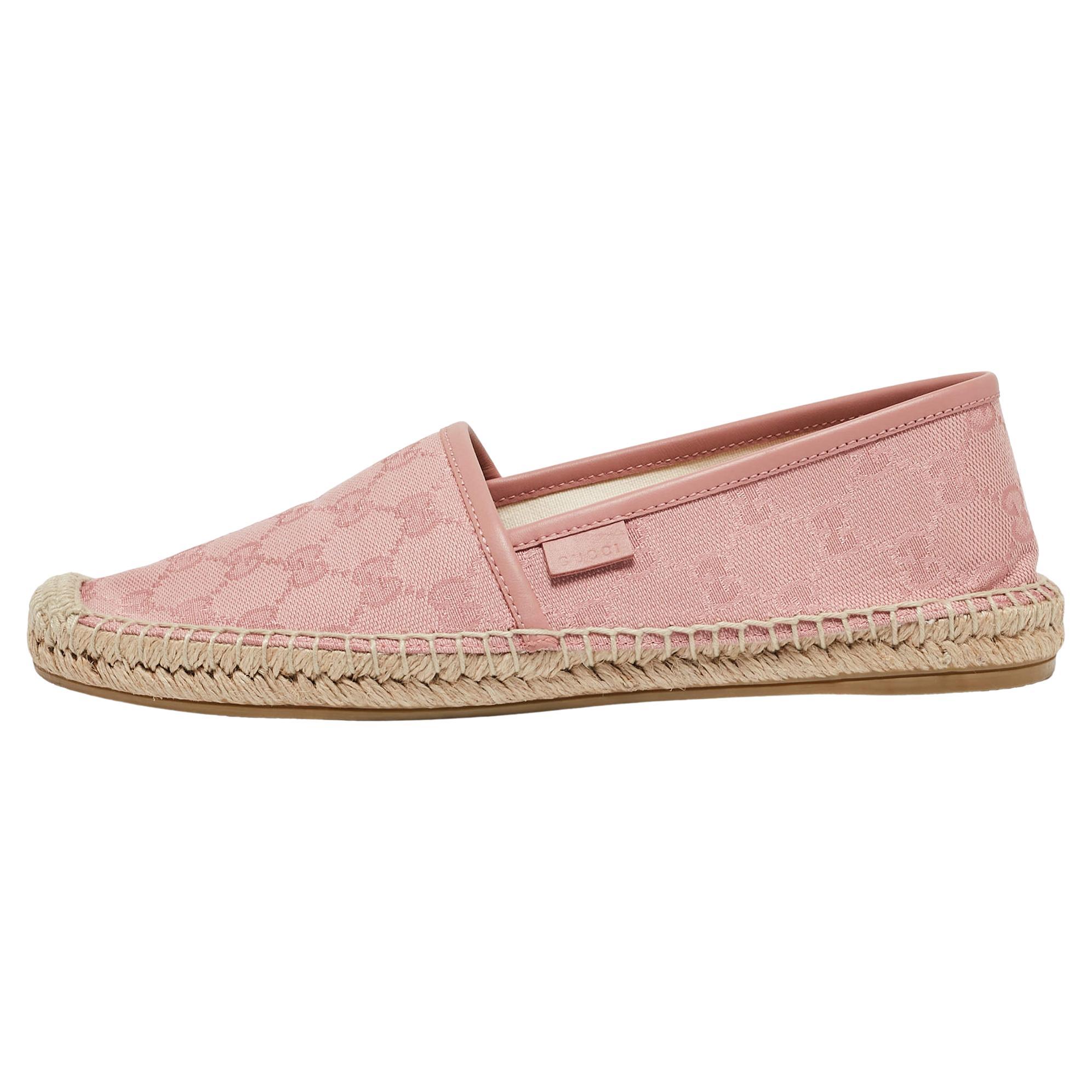 Gucci Pink GG Canvas and Leather Espadrille Flats Size 38
