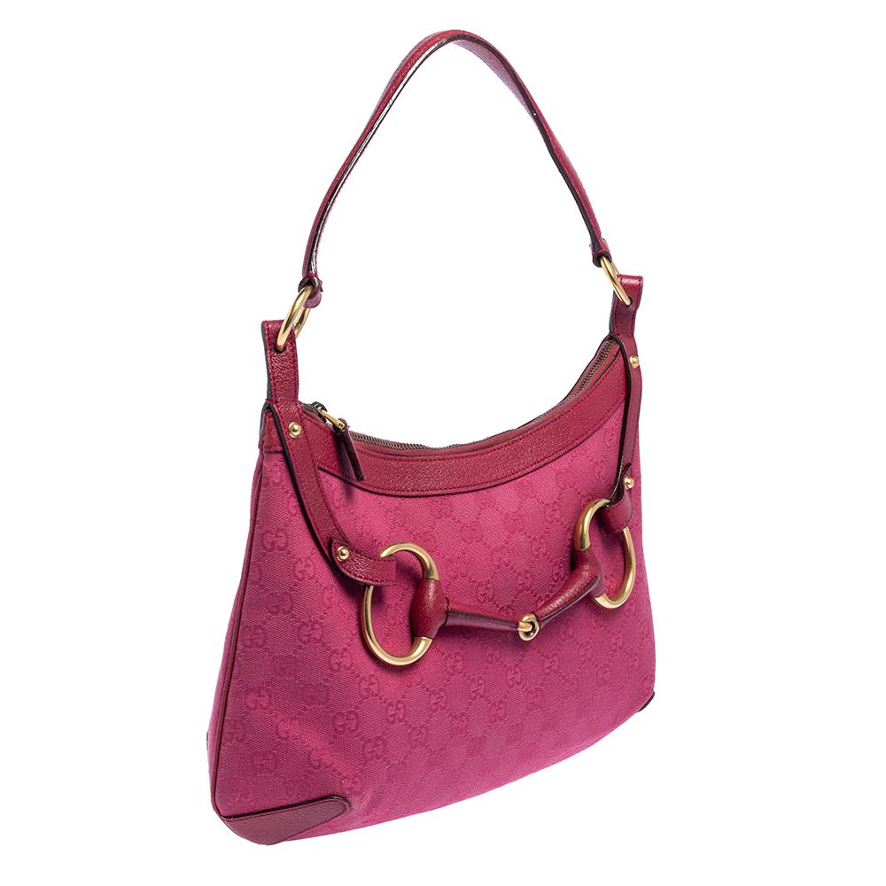 Women's Gucci Pink GG Canvas And Leather Horsebit Hobo