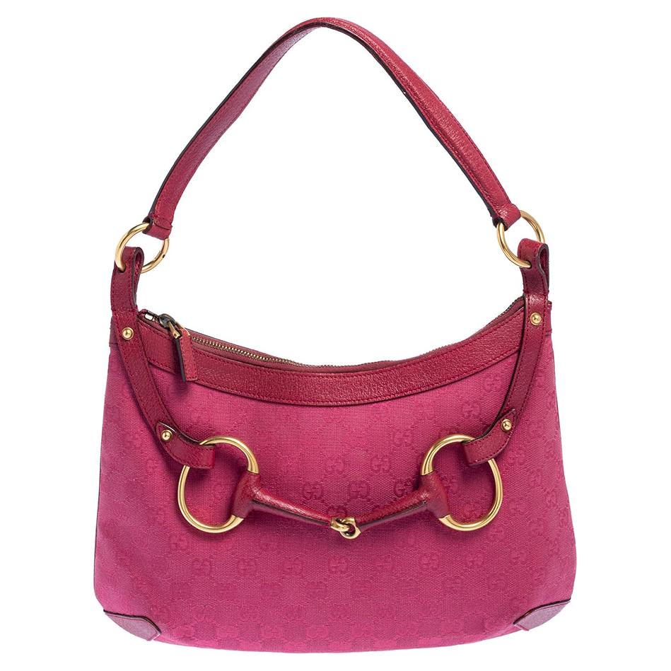 Gucci Pink GG Canvas And Leather Horsebit Hobo
