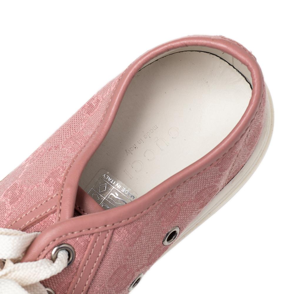 Beige Gucci Pink GG Canvas And Leather Low Top Sneakers Size 36.5