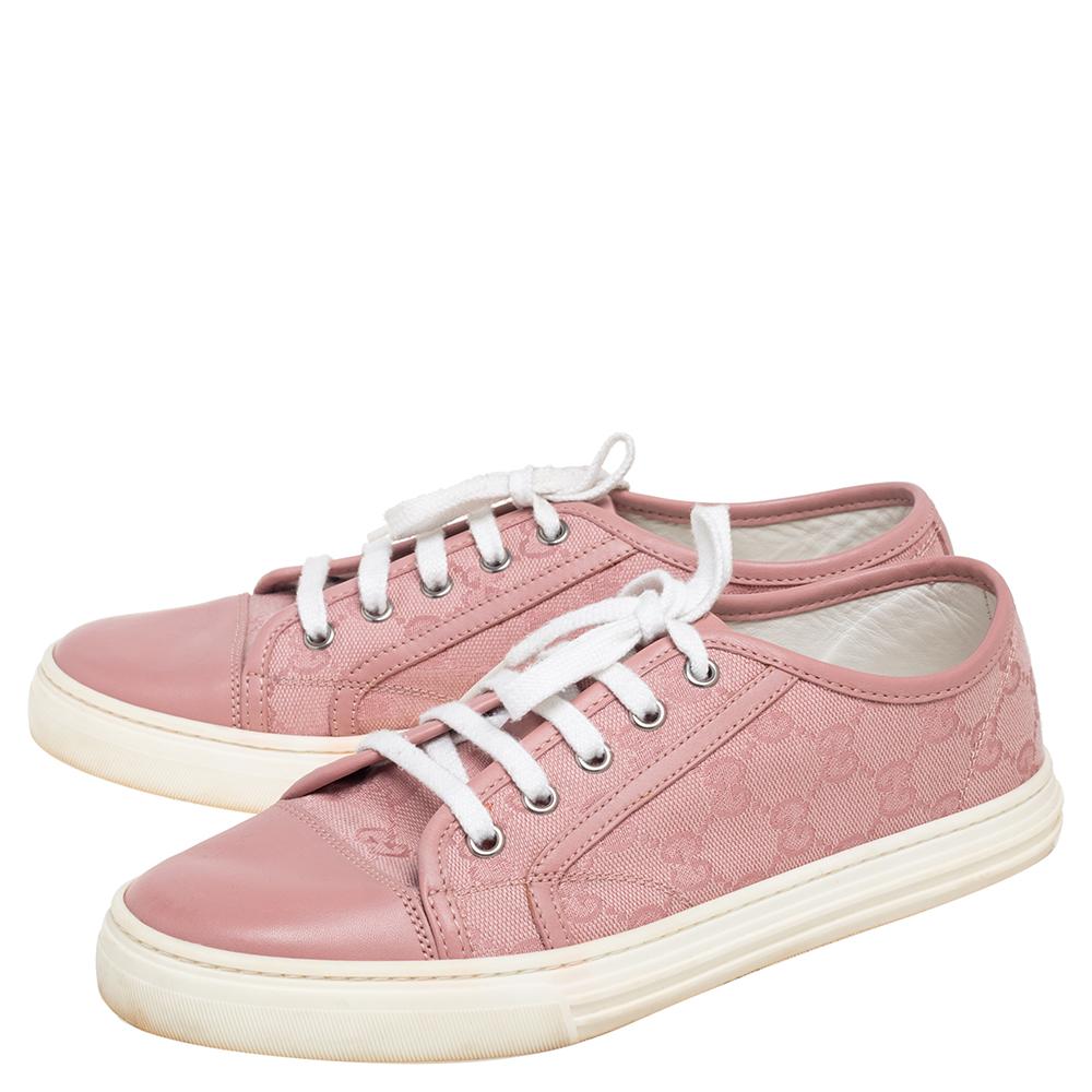 Women's Gucci Pink GG Canvas And Leather Low Top Sneakers Size 39