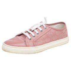 Gucci Pink GG Canvas And Leather Low Top Sneakers Size 39