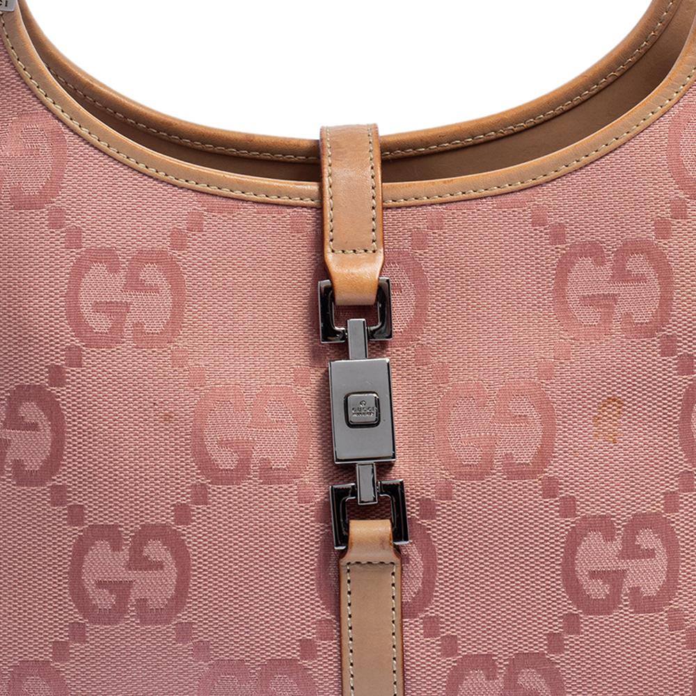 Gucci Jackie Umhängetasche aus rosa GG-Leinen und Leder 2