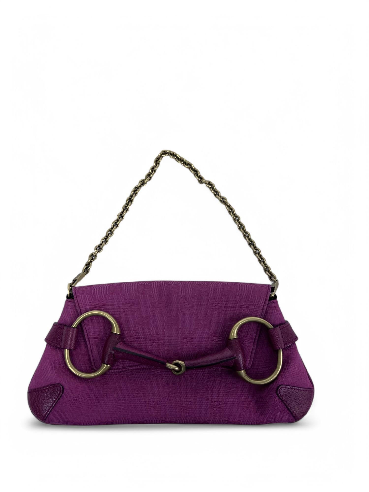Tom Ford for Gucci 2004 Pink GG Canvas Horsebit Chain Clutch For Sale 4