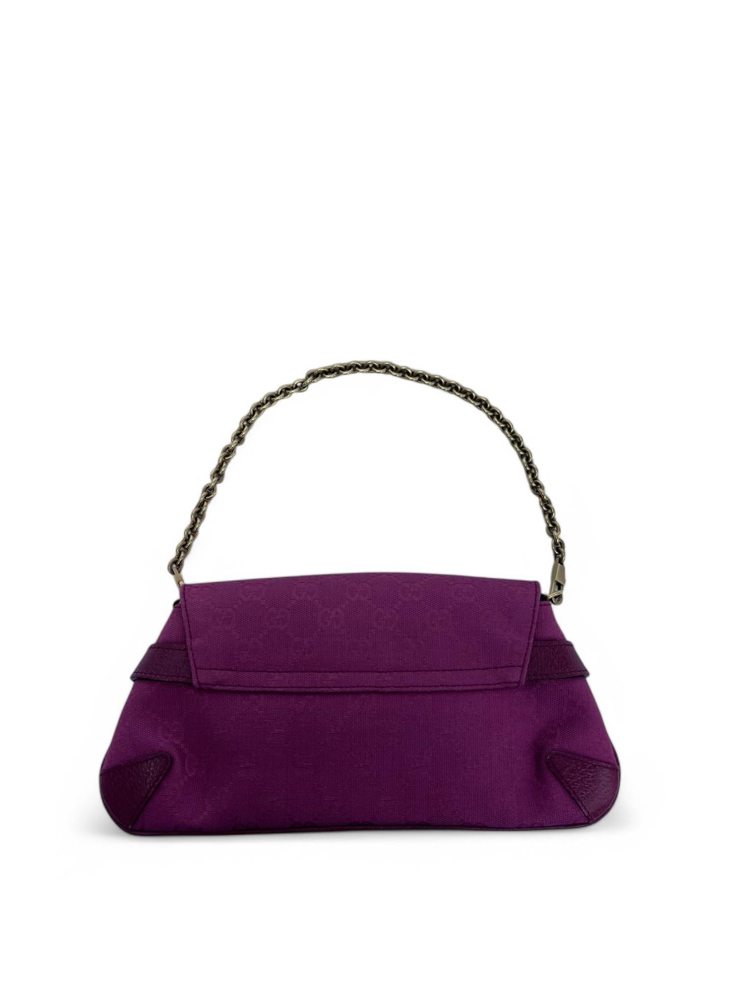 Tom Ford for Gucci 2004 Pink GG Canvas Horsebit Chain Clutch For Sale 5