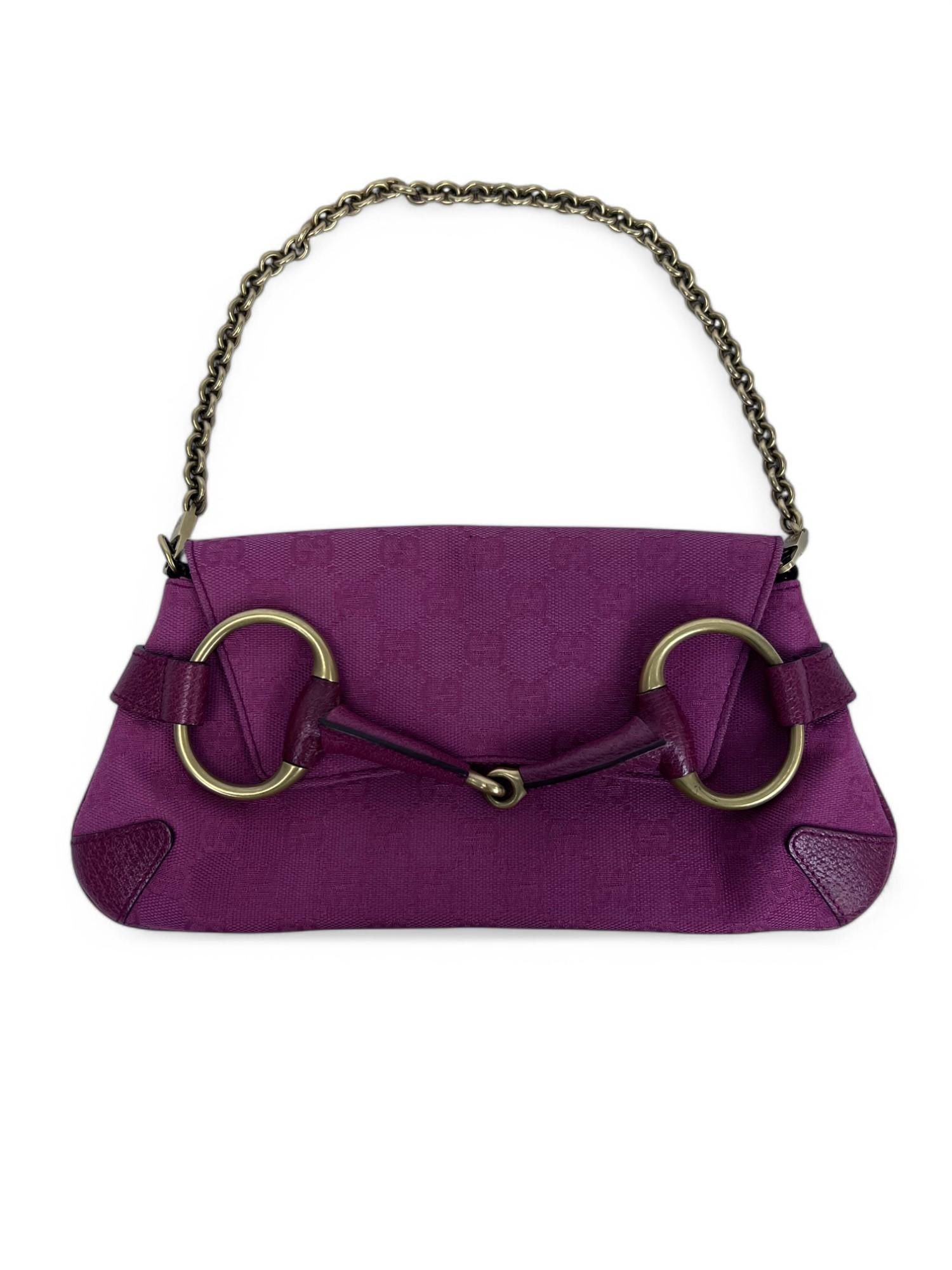 Tom Ford for Gucci 2004 Pink GG Canvas Horsebit Chain Clutch For Sale 7