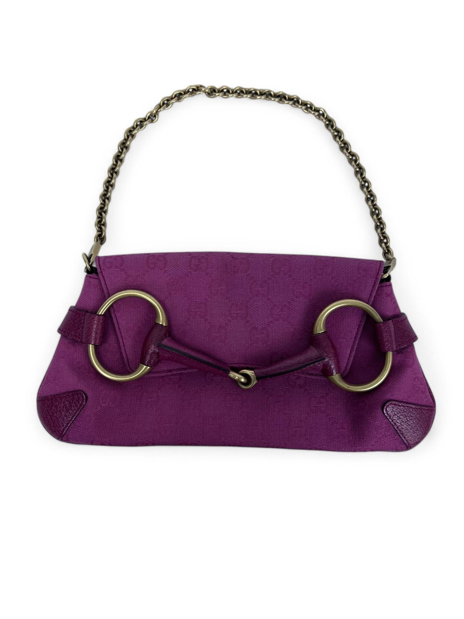 Tom Ford for Gucci 2004 Pink GG Canvas Horsebit Chain Clutch For Sale 8