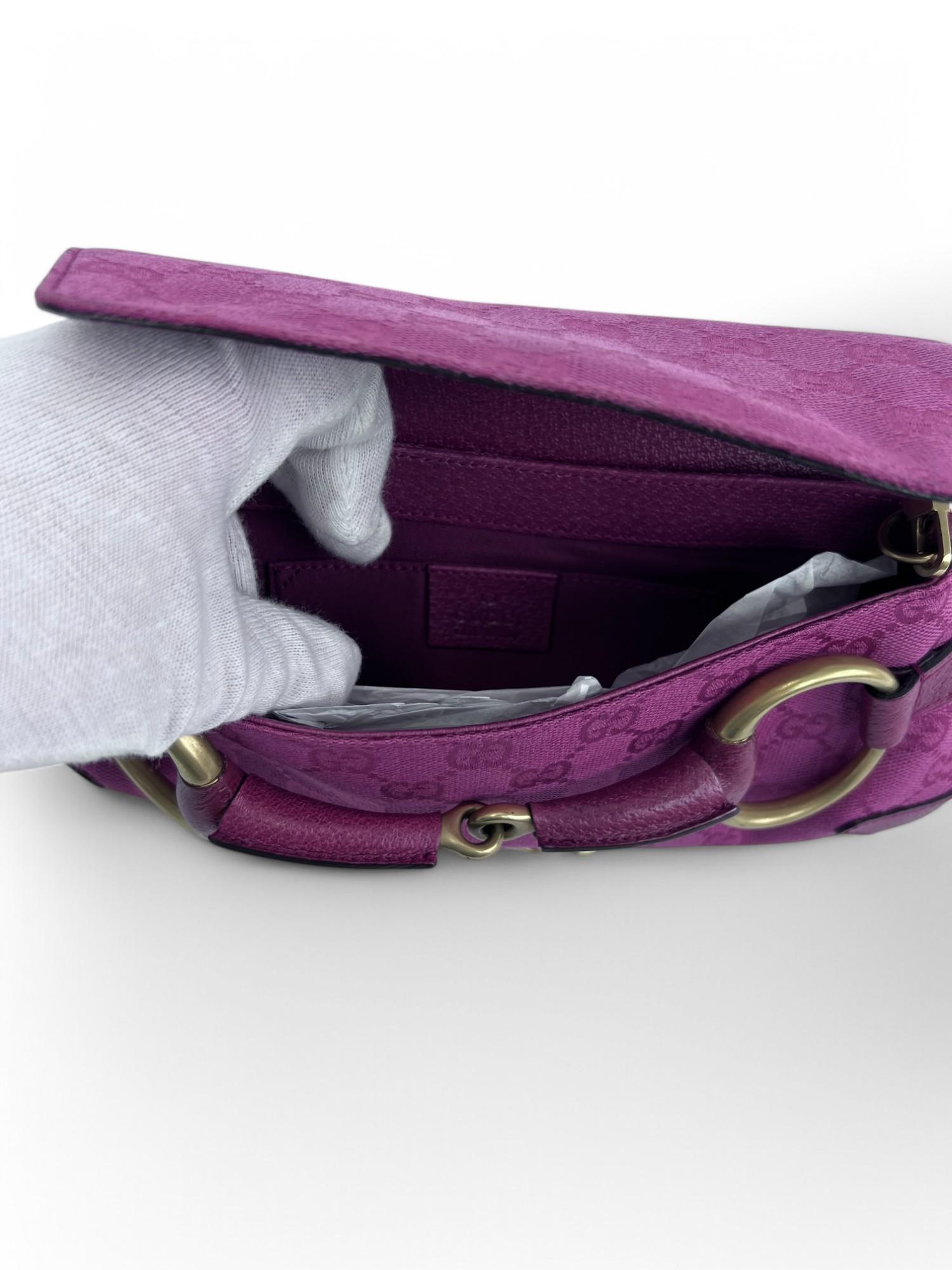 Tom Ford for Gucci 2004 Pink GG Canvas Horsebit Chain Clutch For Sale 3