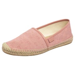 Used Gucci Pink GG Canvas Slip On Espadrille Flats Size 37