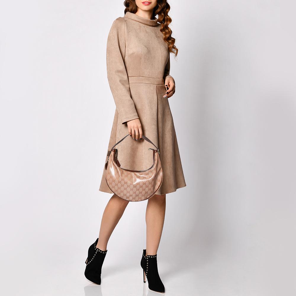 Bolso hobo Duchessa de lona recubierta de cristales GG rosa de Gucci Marrón