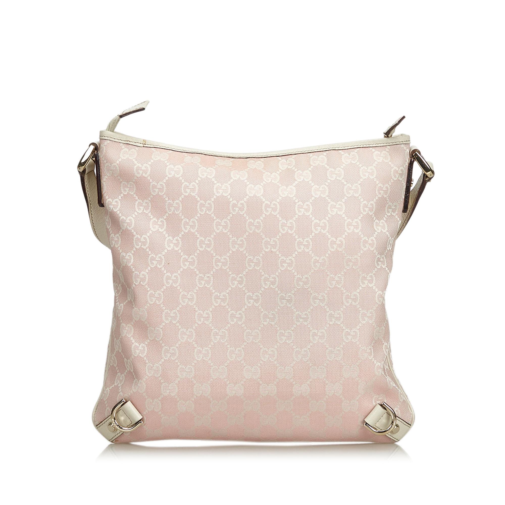 Beige Gucci Pink GG Jacquard Abbey Crossbody Bag For Sale
