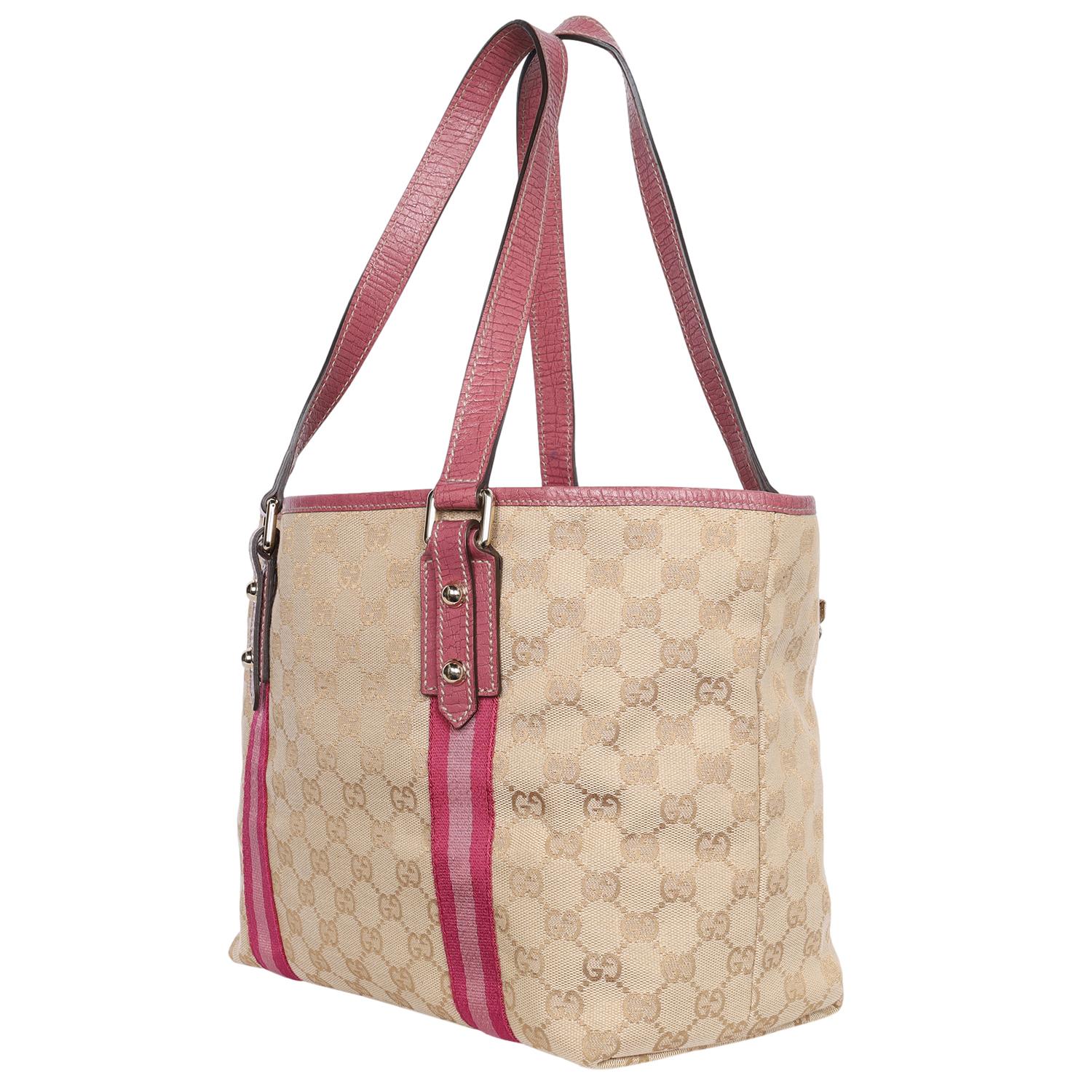 Gucci Pink GG Jolicoeur Canvas Leather Medium Tote For Sale 7