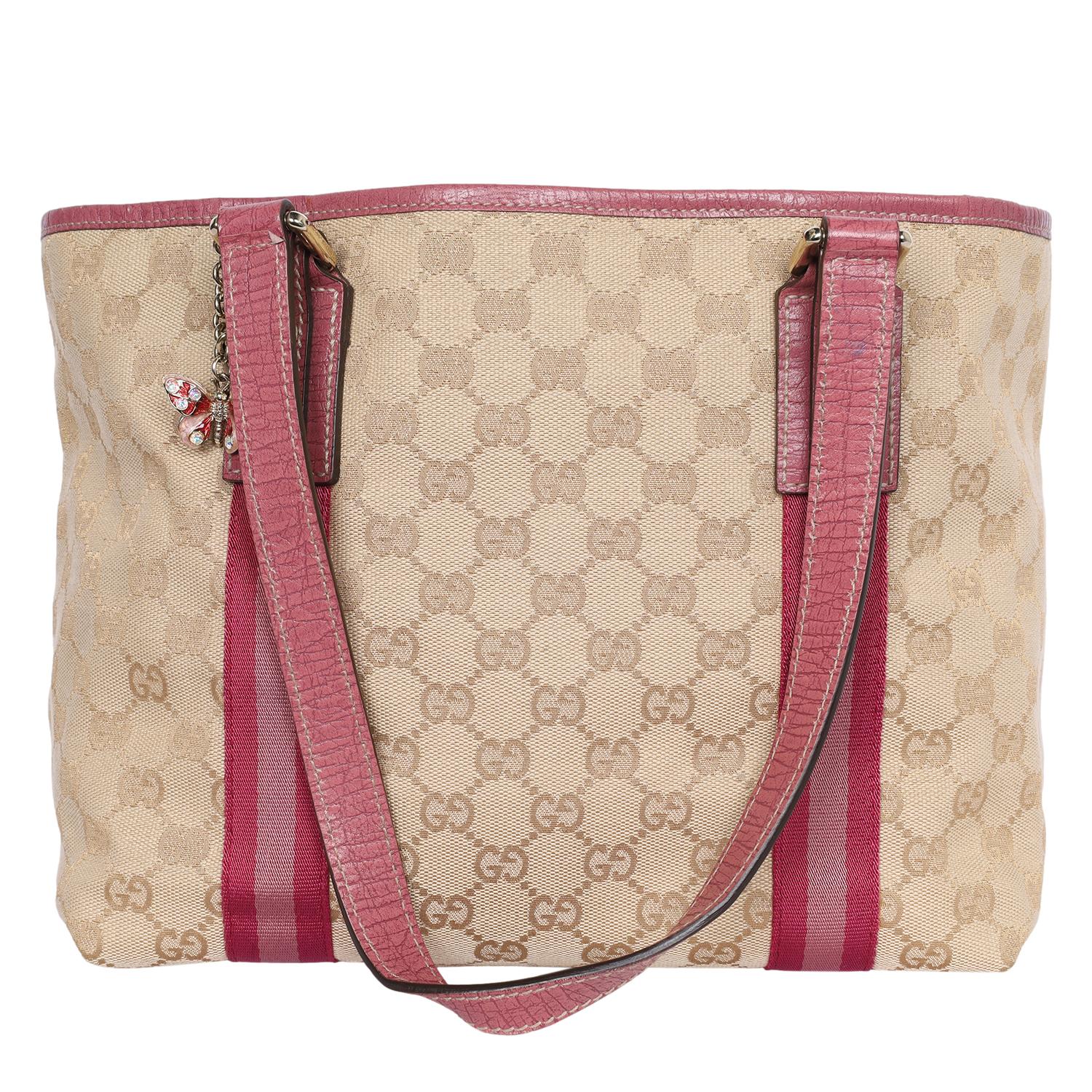 Gucci Pink GG Jolicoeur Canvas Leather Medium Tote For Sale 8