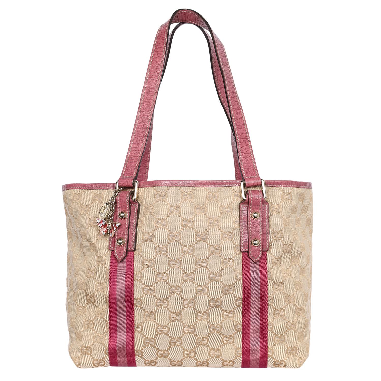 Gucci Pink GG Jolicoeur Canvas Leather Medium Tote For Sale 1