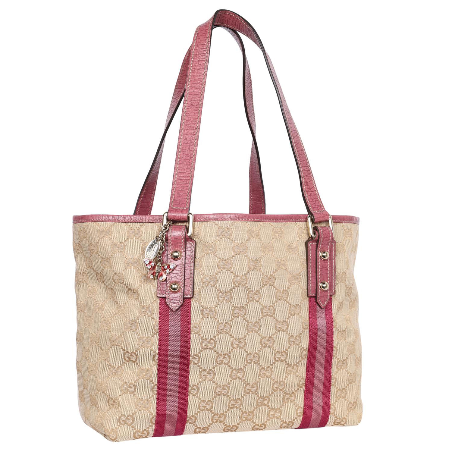 Gucci Pink GG Jolicoeur Canvas Leather Medium Tote For Sale 2