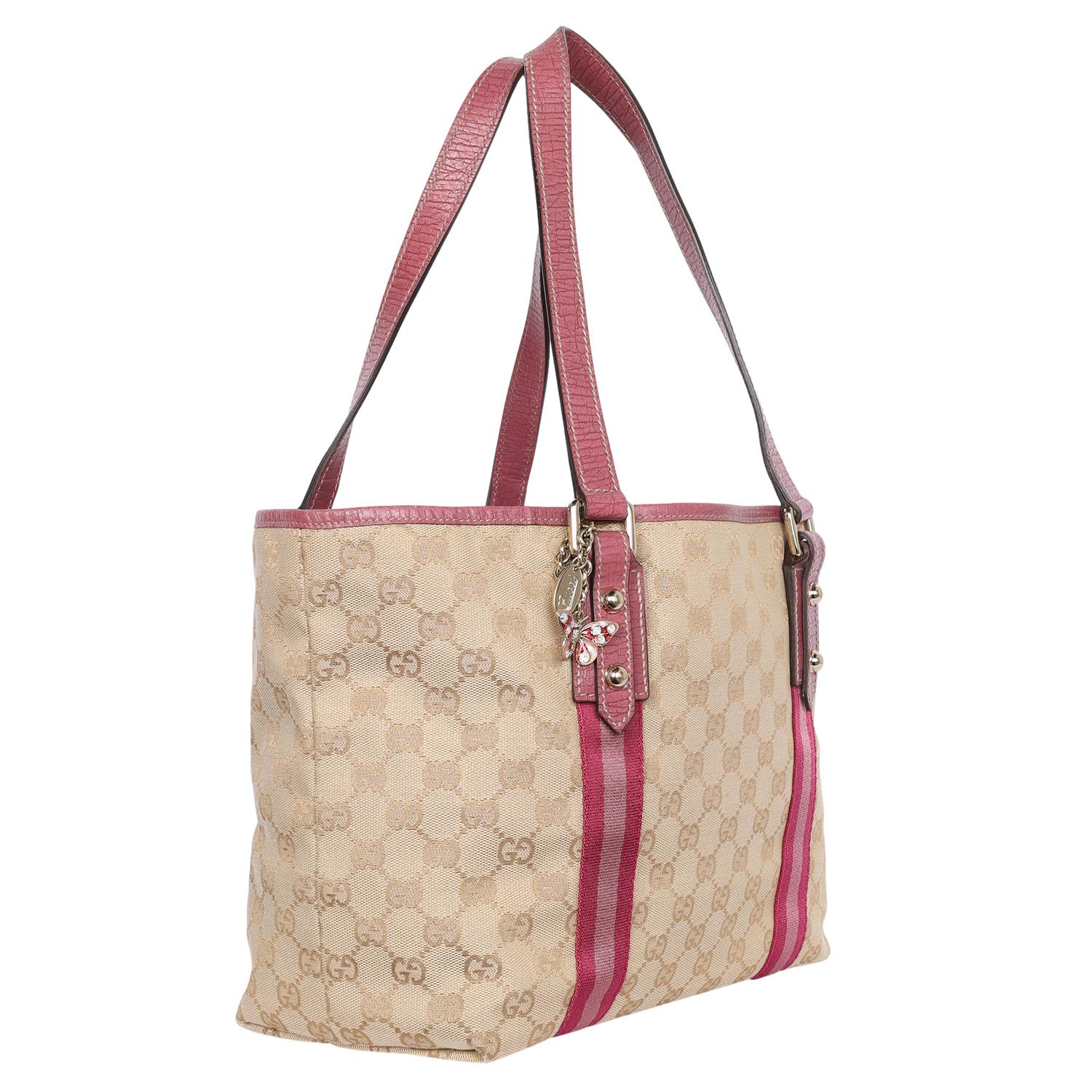 Gucci Pink GG Jolicoeur Canvas Leather Medium Tote For Sale 3