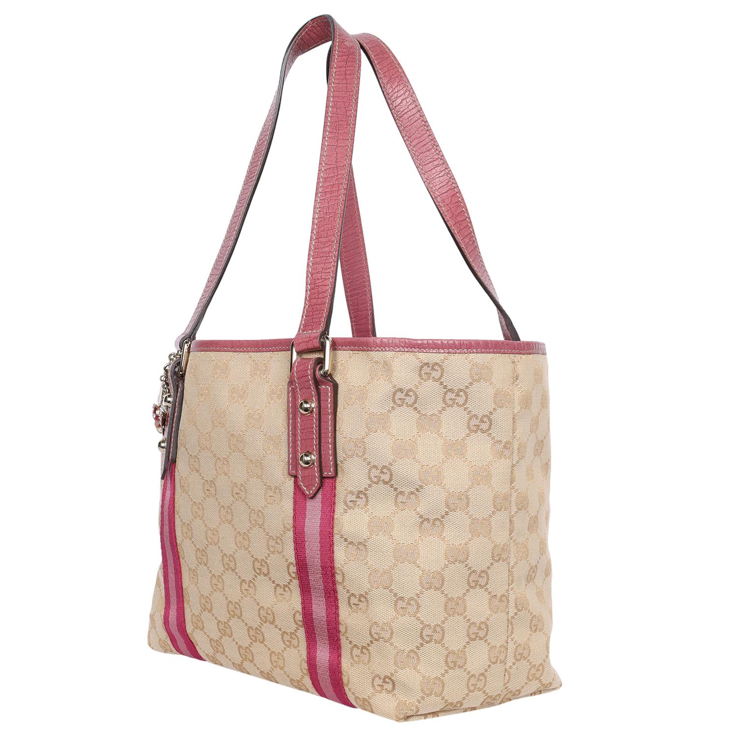 Gucci Pink GG Jolicoeur Canvas Leather Medium Tote For Sale 4