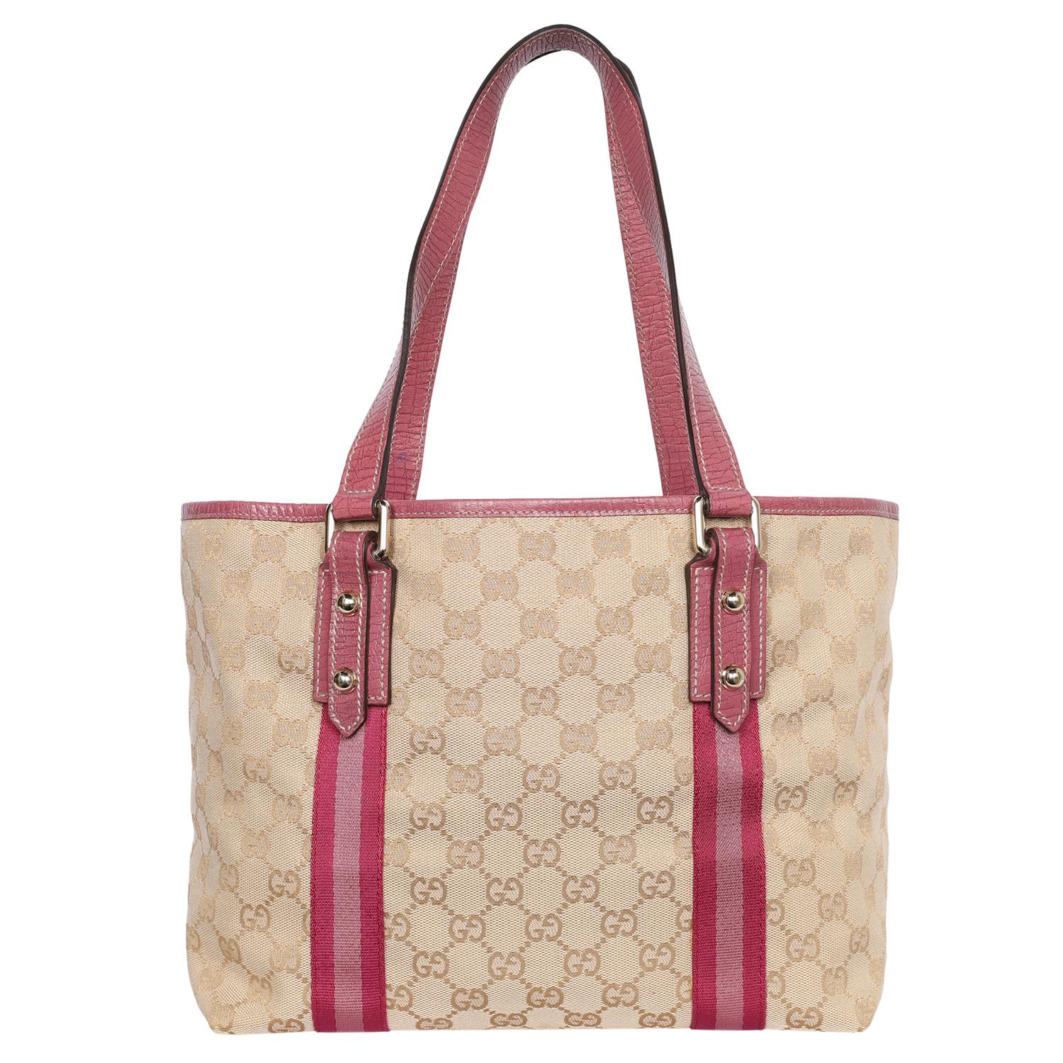 Gucci Pink GG Jolicoeur Canvas Leather Medium Tote For Sale 5