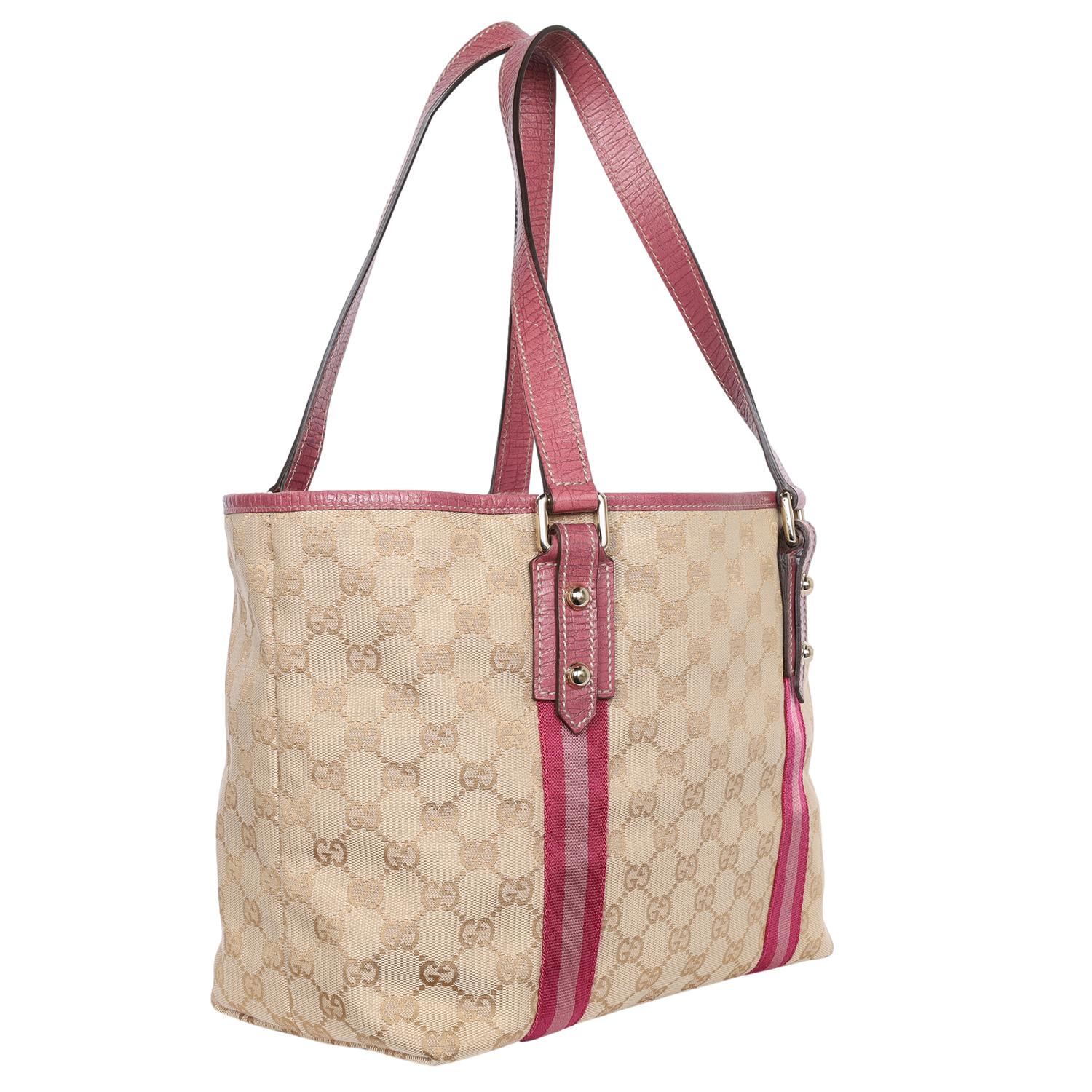 Gucci Pink GG Jolicoeur Canvas Leather Medium Tote For Sale 6
