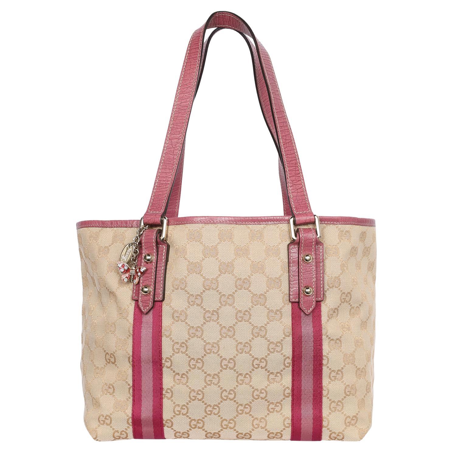 Gucci Pink GG Jolicoeur Canvas Leather Medium Tote For Sale