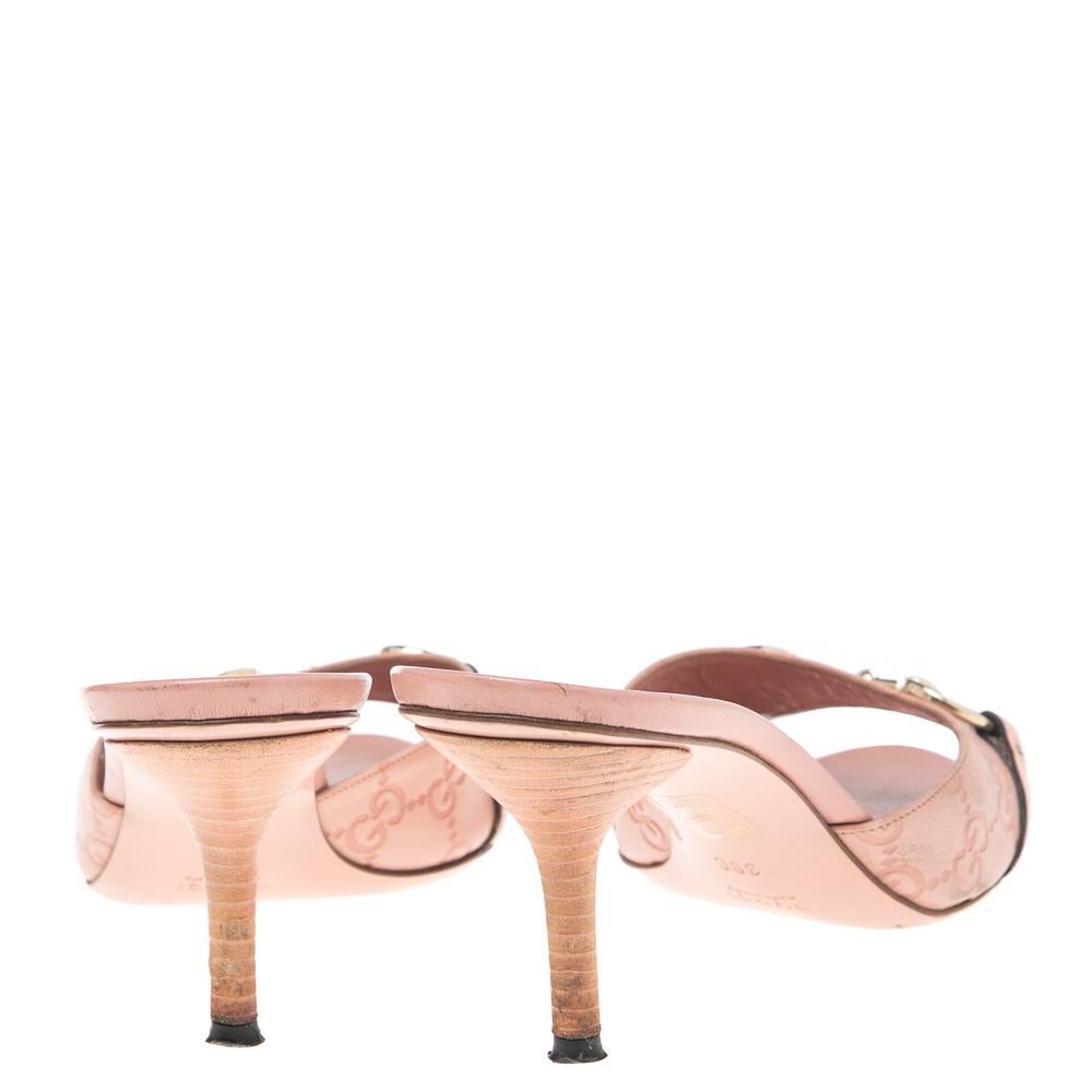 Beige Gucci Pink GG Leather Horsebit Open Toe Sandals Size 38