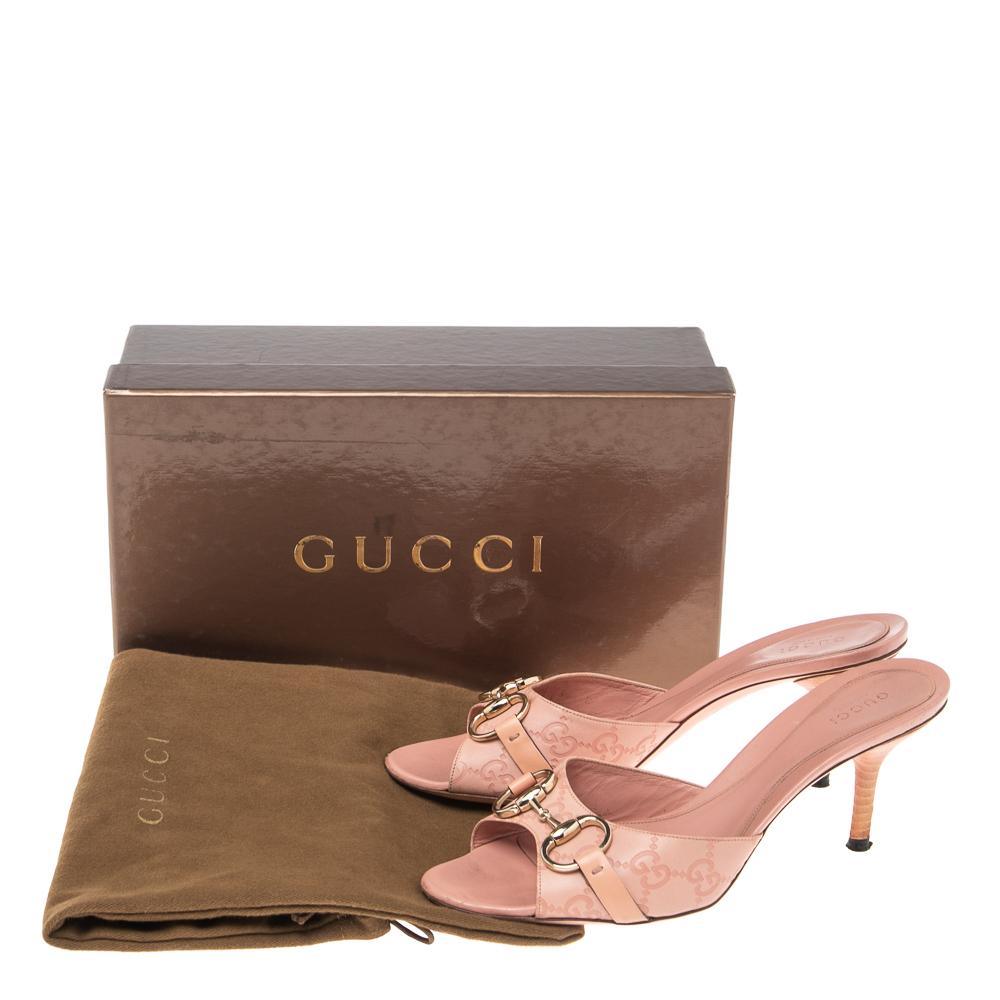 Gucci Pink GG Leather Horsebit Open Toe Sandals Size 38 3