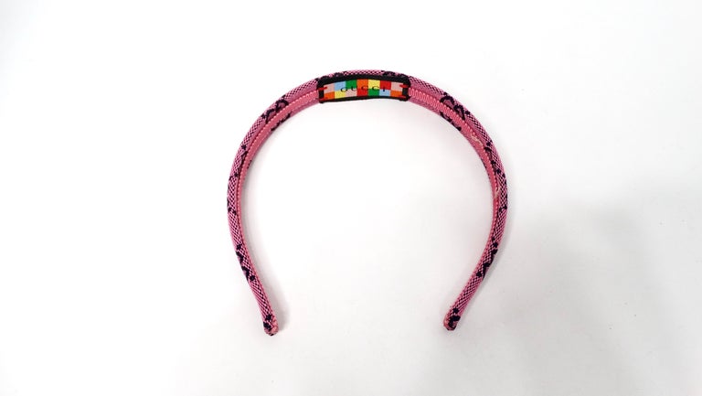 Gucci Pink GG Logo Crystal Embellished Headband Gucci Pink GG Monogram Canvas Headband For Sale at 1stDibs main image 3
