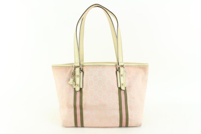 Gucci Pre-owned Pink GG Canvas and White Leather Tote, Large For Sale at  1stDibs