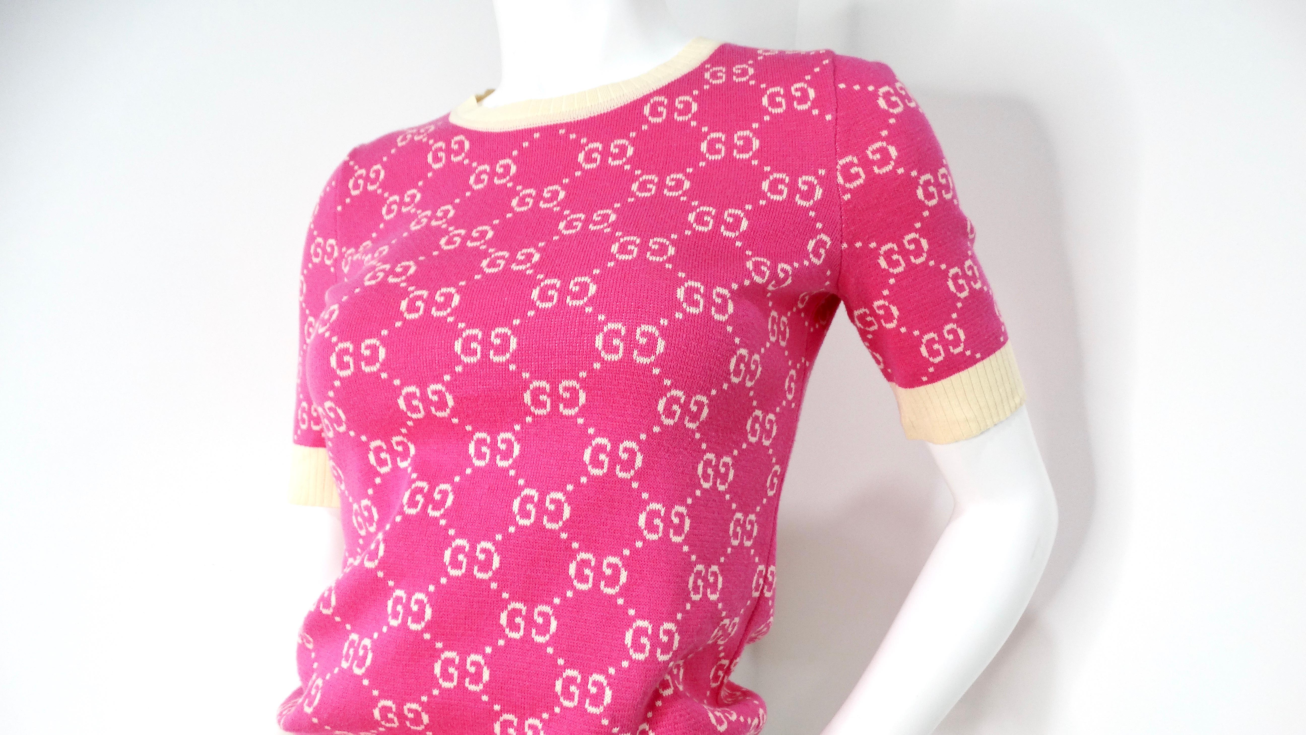 Women's or Men's Gucci Pink GG Monogram Logo Cotton Knit Top For Sale