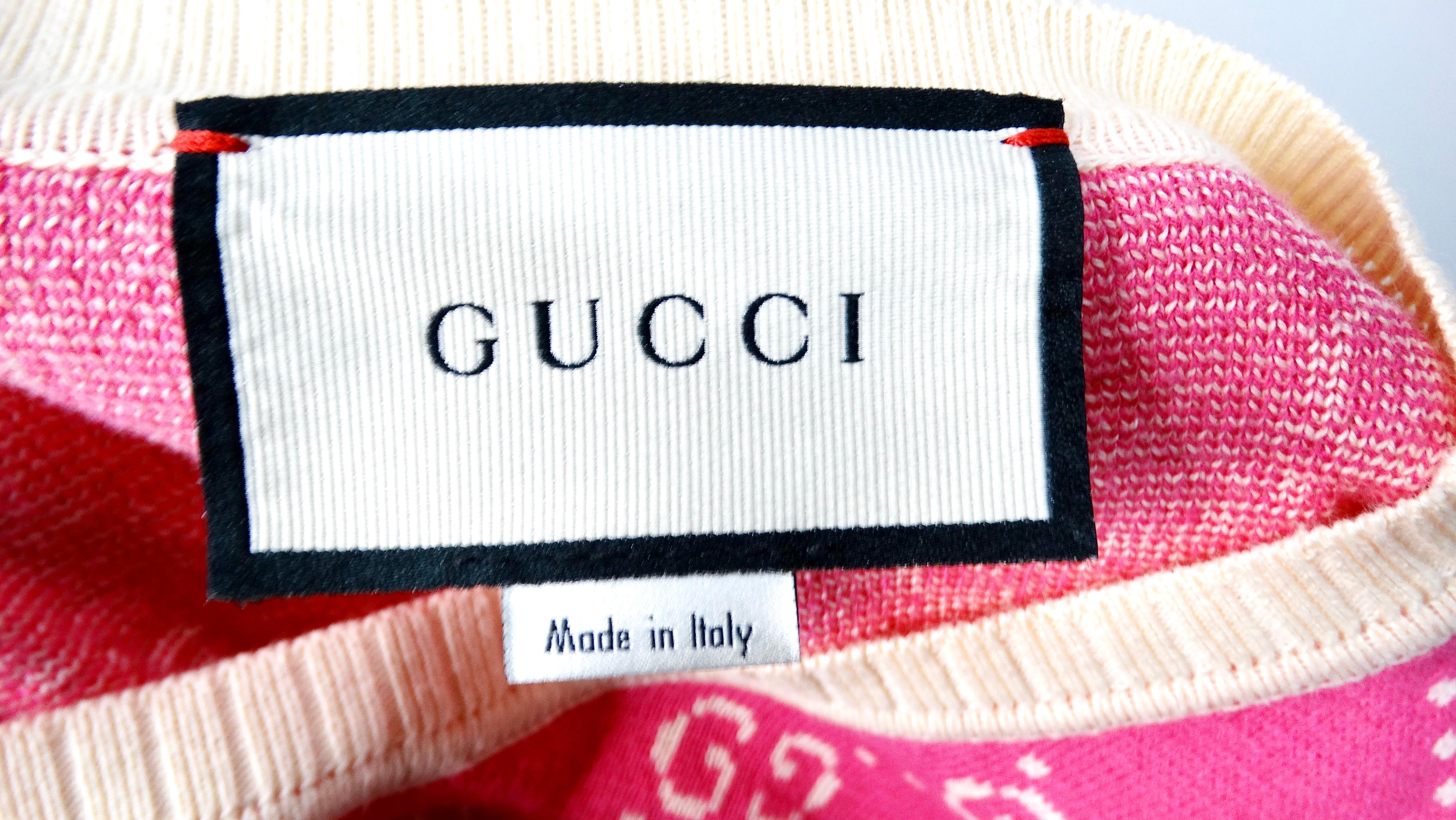 Gucci Pink GG Monogram Logo Cotton Knit Top For Sale 3