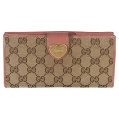 Gucci Pink GG Supreme Canvas Heart Continental Wallet