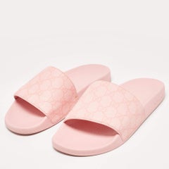 Gucci Pink GG Supreme Canvas Pool Slides Size 39