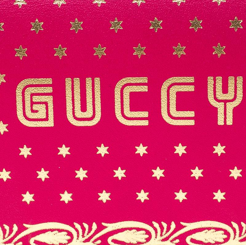 Gucci Pink/Gold Guccy Logo Leather Bifold Compact Wallet 5