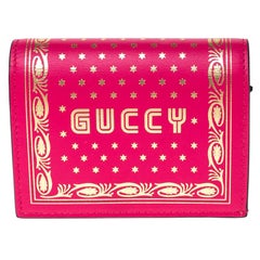 Gucci Pink/Gold Guccy Logo Leather Bifold Compact Wallet